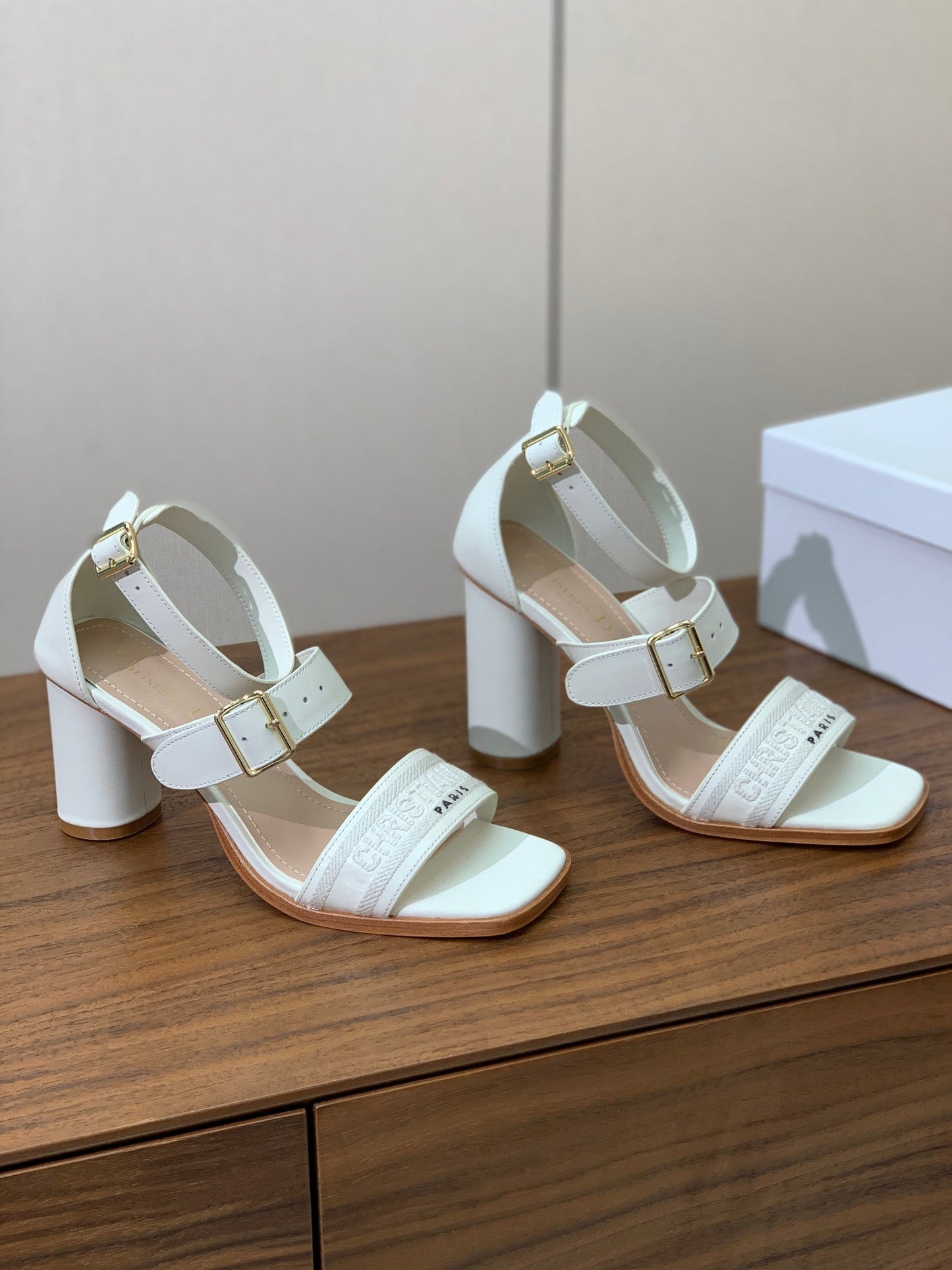 CD J'Adior High-Heel Sandals 8cm White Cowhide Canvas 793127