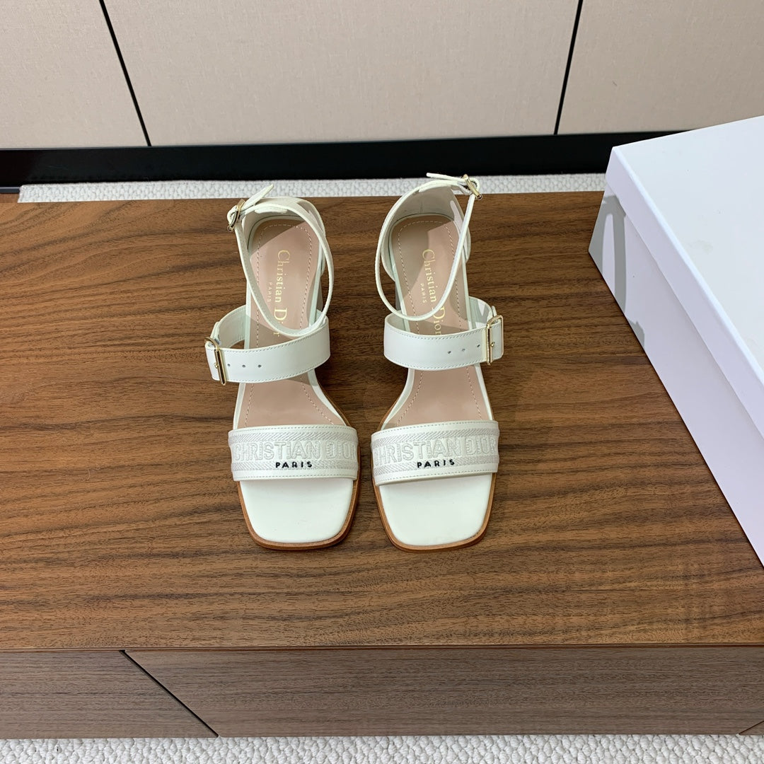 CD J'Adior High-Heel Sandals 8cm White Cowhide Canvas 793127