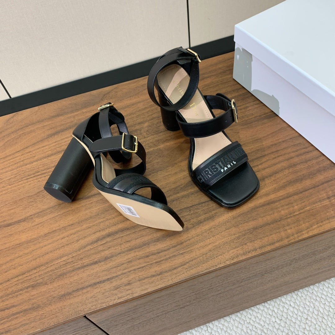 CD J'Adior High-Heel Sandals 8cm Black Cowhide Canvas 793128