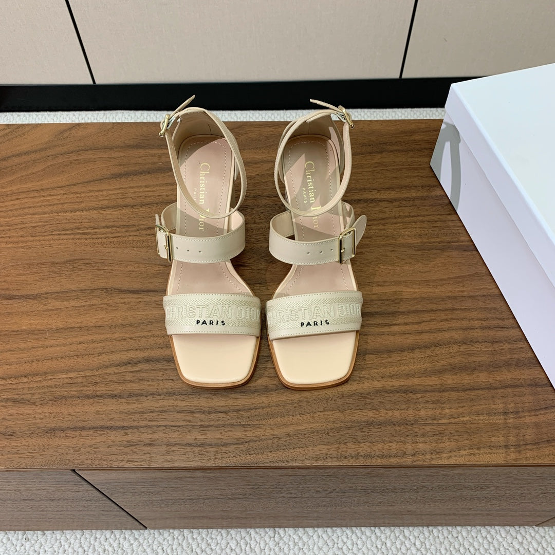 CD J'Adior High-Heel Sandals 8cm Cream Cowhide Canvas 793129