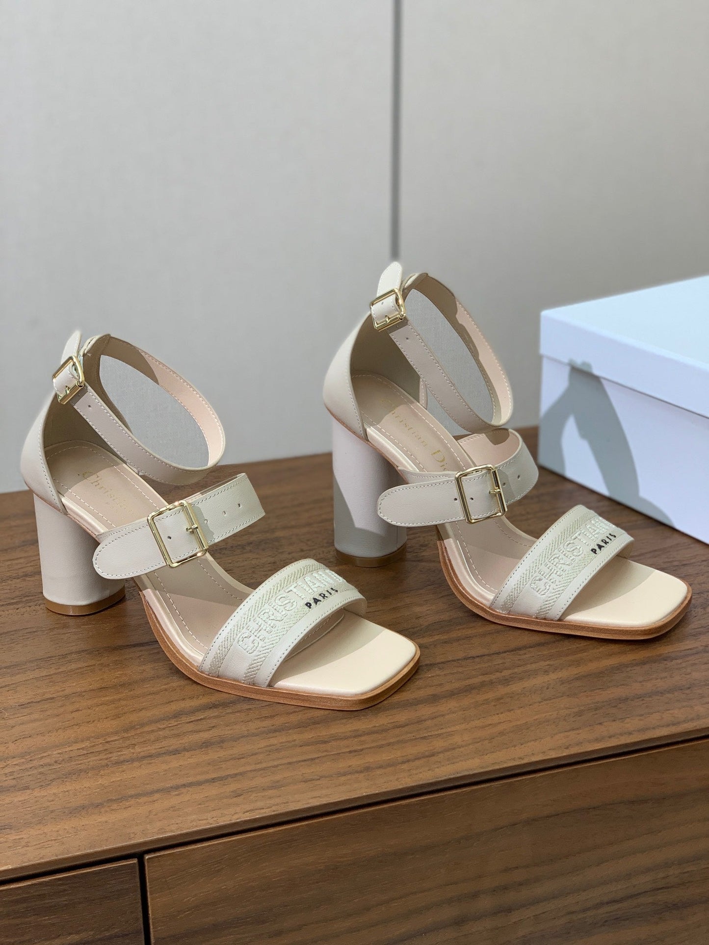 CD J'Adior High-Heel Sandals 8cm Cream Cowhide Canvas 793129