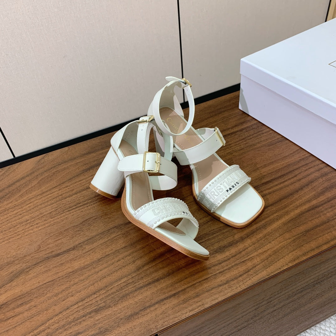 CD J'Adior High-Heel Sandals 10cm White Cowhide Canvas 793133