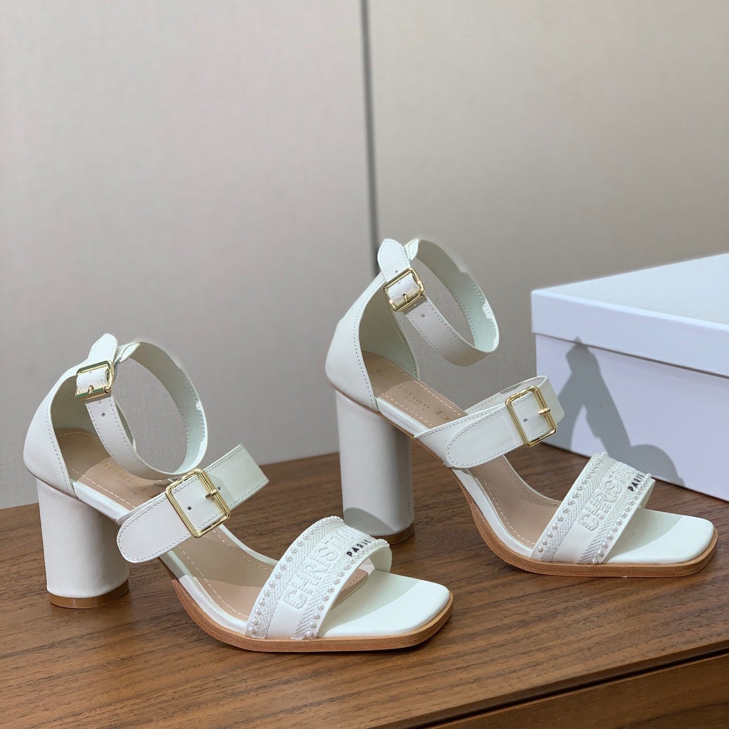 CD J'Adior High-Heel Sandals 10cm White Cowhide Canvas 793133