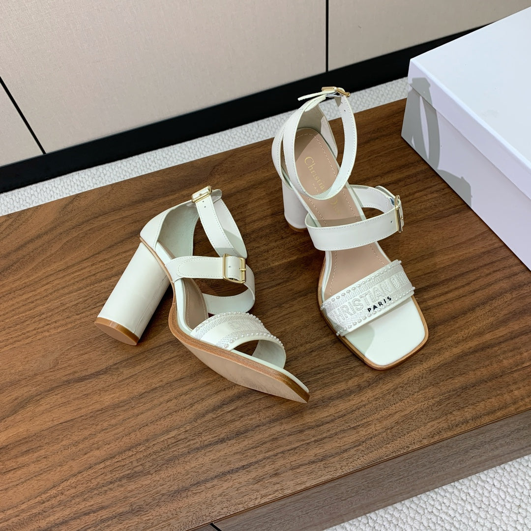 CD J'Adior High-Heel Sandals 10cm White Cowhide Canvas 793133
