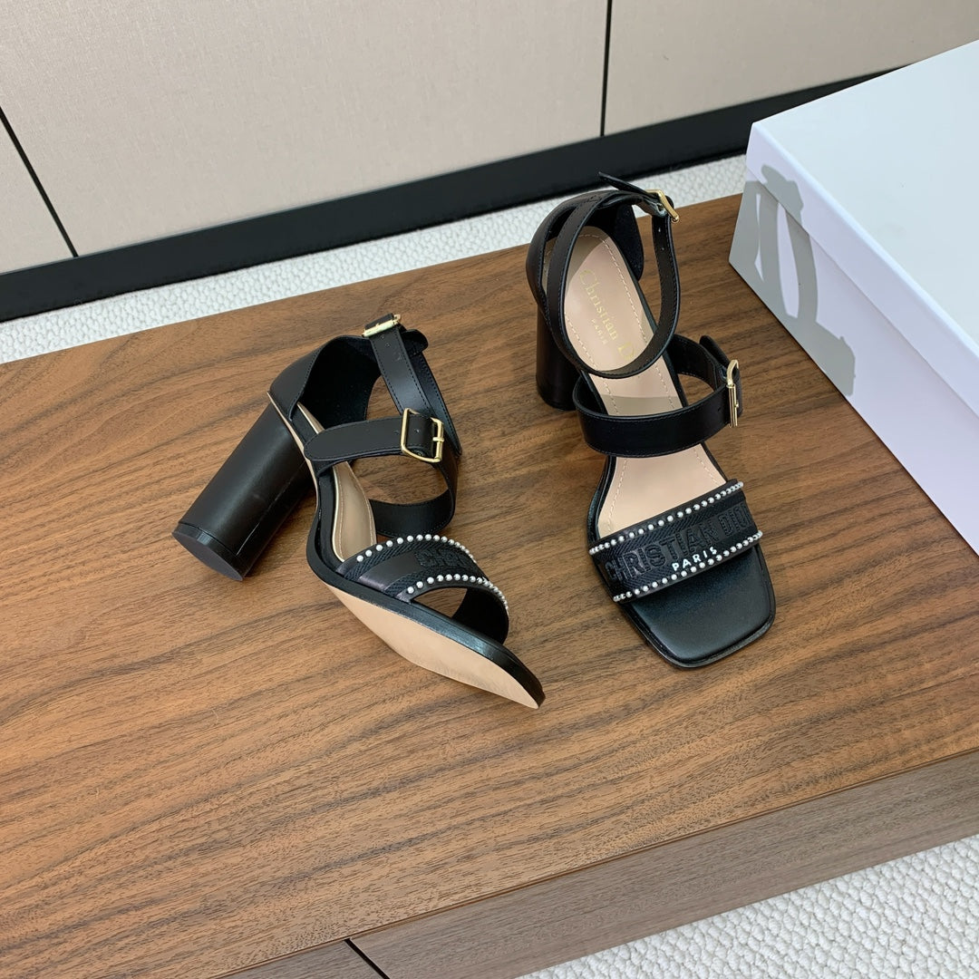 CD J'Adior High-Heel Sandals 10cm Black Cowhide Canvas 793134