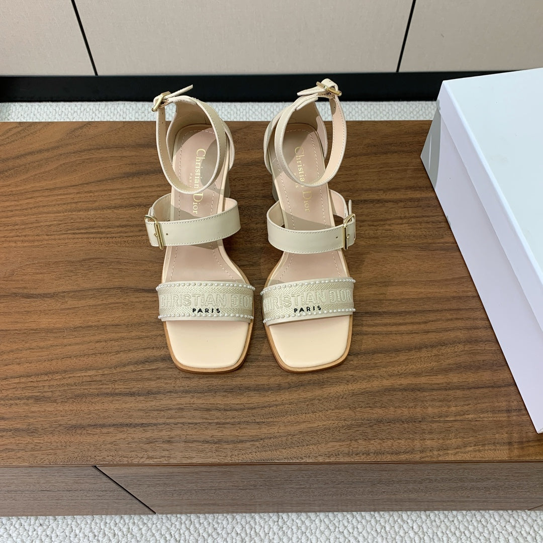 CD J'Adior High-Heel Sandals 10cm Cream Cowhide Canvas 793135