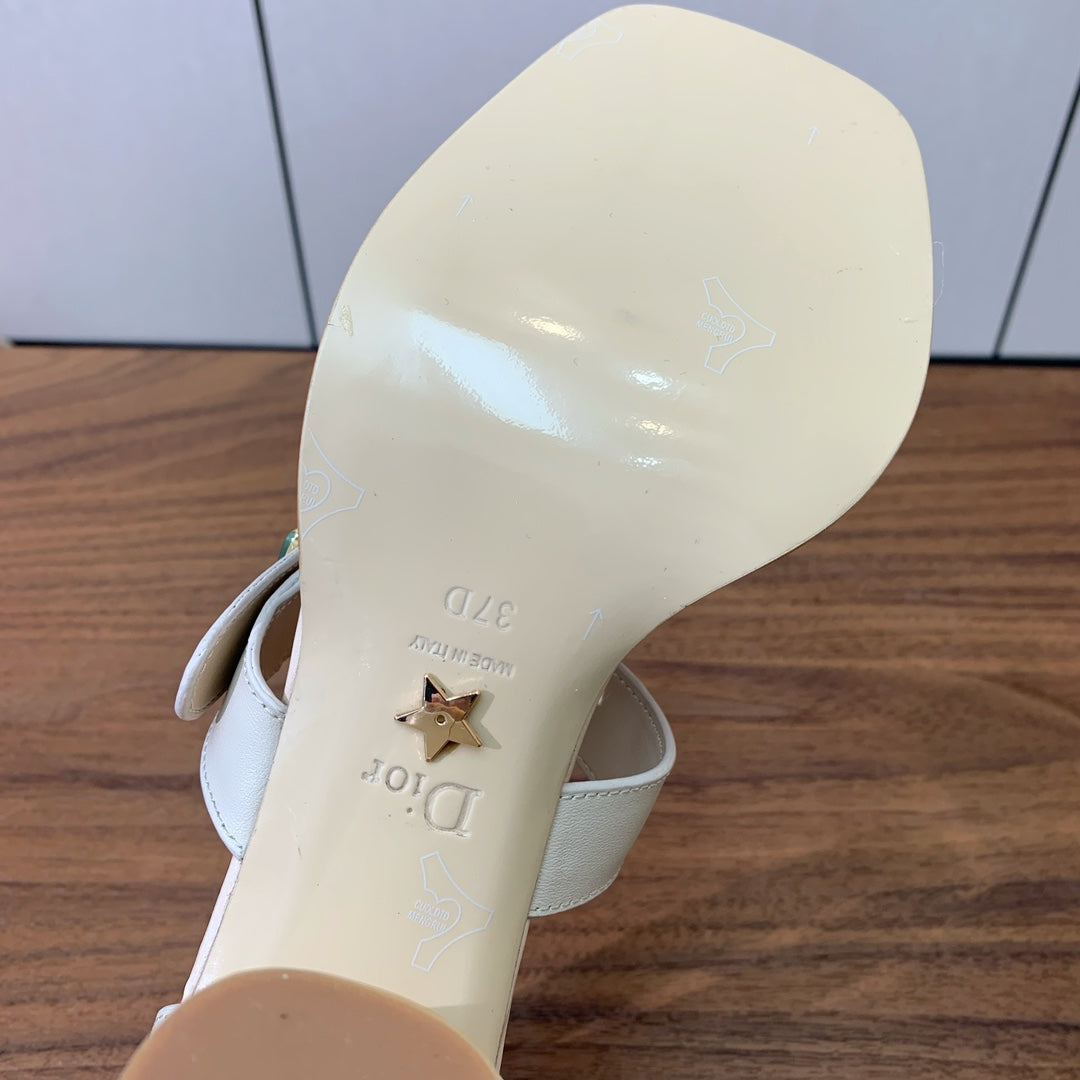 CD J'Adior High-Heel Sandals 10cm Cream Cowhide Canvas 793135
