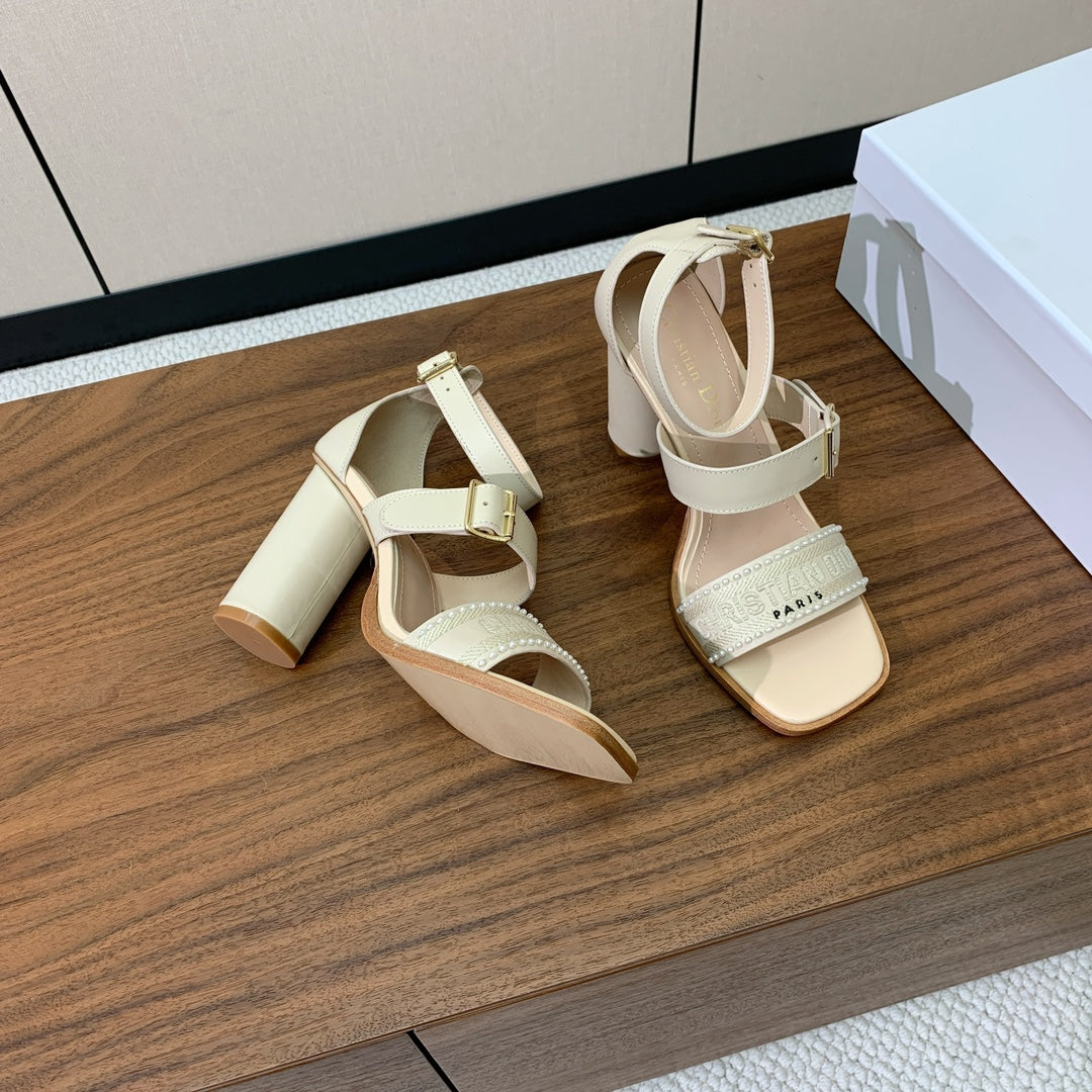 CD J'Adior High-Heel Sandals 10cm Cream Cowhide Canvas 793135