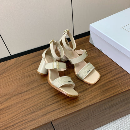 CD J'Adior High-Heel Sandals 10cm Cream Cowhide Canvas 793135
