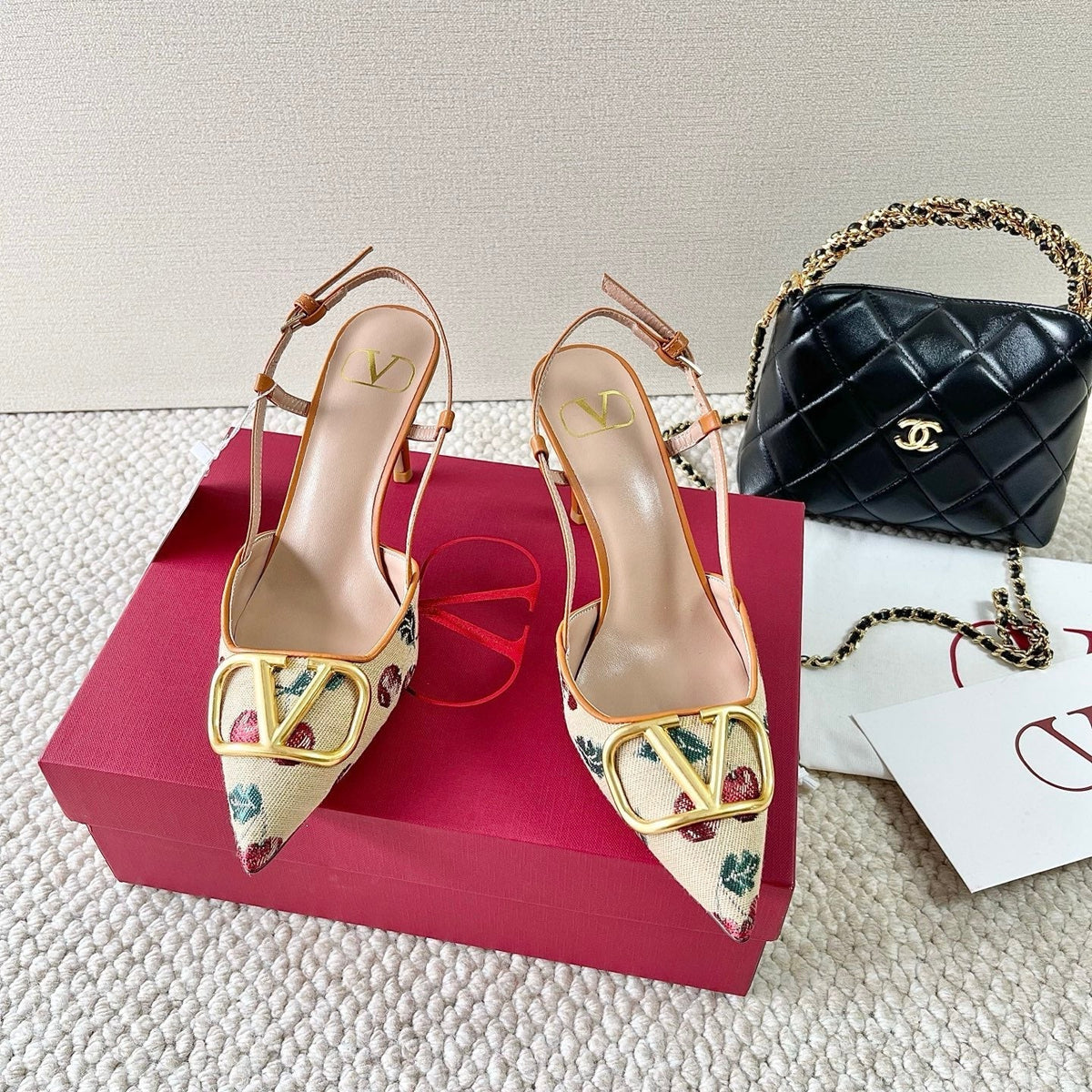 Vlogo Signature Slingback Pumps In Cherryfic Pattern 80mm 310518