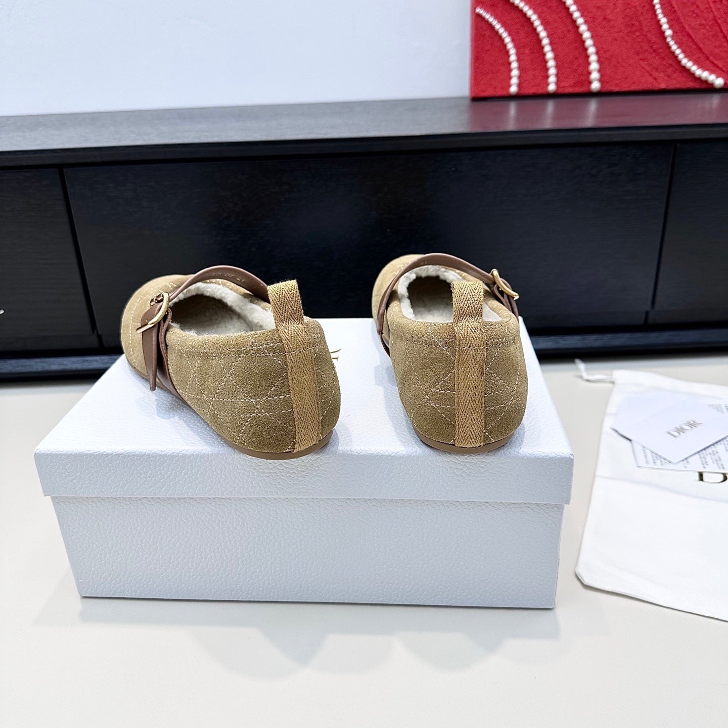 CD 26s Frost Ballet Flat In Light Brown Cannage Suede And Calfskin
