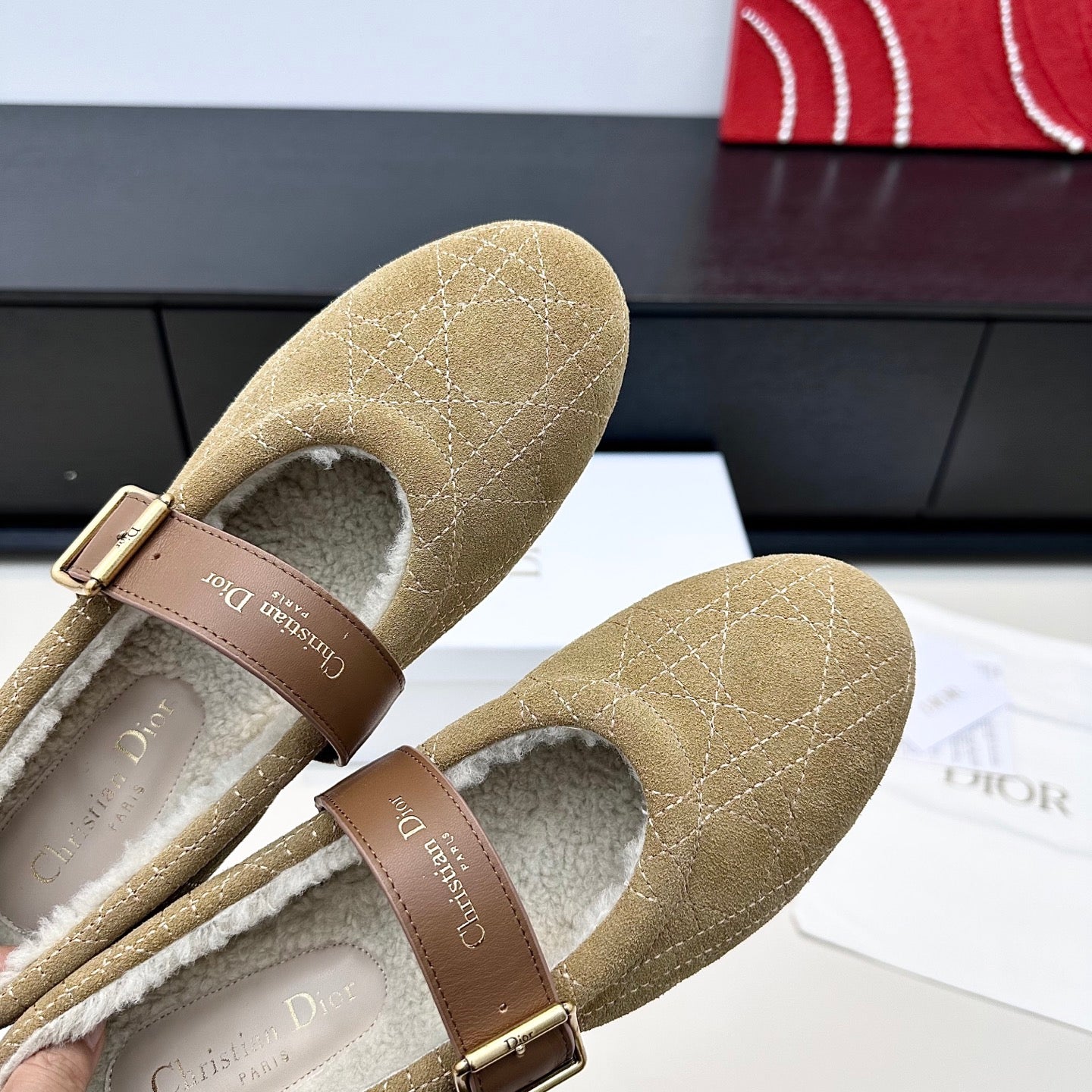 CD 26s Frost Ballet Flat In Light Brown Cannage Suede And Calfskin