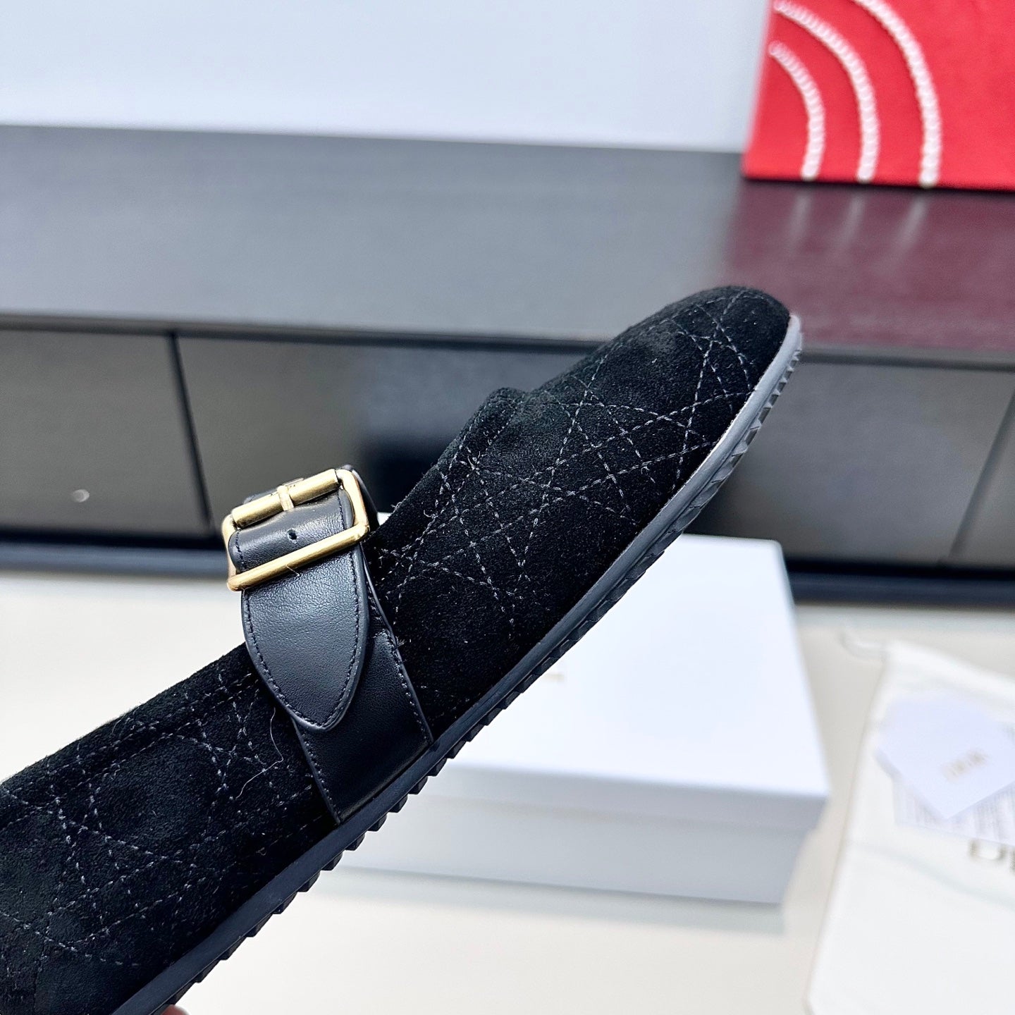 CD 26s Frost Ballet Flat In Black Cannage Suede And Calfskin