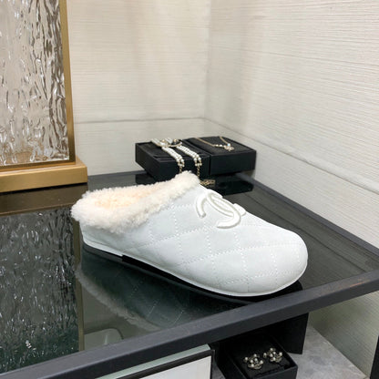 CC 26s Mules Grey Quilted Suede Shearling 970154