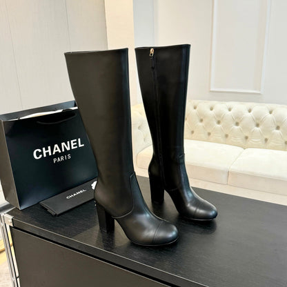 CC 26s Block Heel Long Boot 8cm Black Lambskin 957800