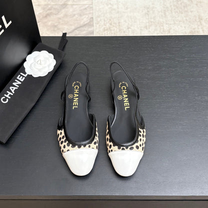CC 26s Classic Slingback Flat Black Beige White Horsehair Patent Leather 907632