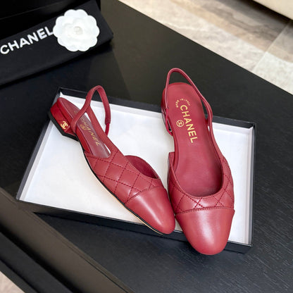 CC 26s Block Heel Slingback 1.5cm Burgundy Quilted Lambskin 957981