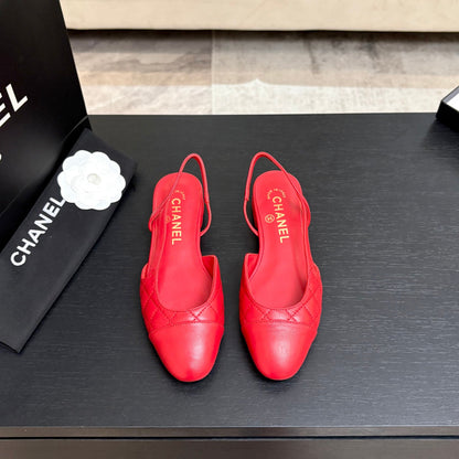 CC 26s Block Heel Slingback 1.5cm Red Quilted Lambskin 957982