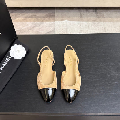 CC 26s Block Heel Slingback 1.5cm Beige Quilted Suede 957988