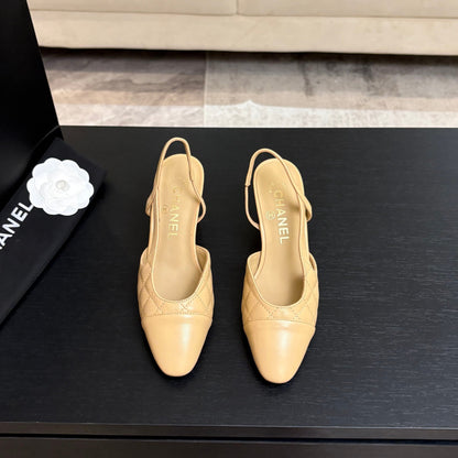 CC 26s Block Heel Slingback 6cm Beige Quilted Lambskin 957994