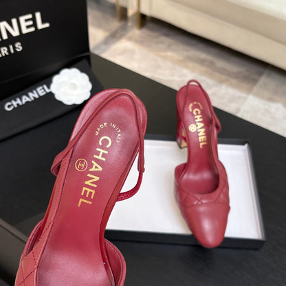 CC 26s Block Heel Slingback 9cm Red Quilted Lambskin 958001