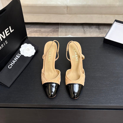 CC 26s Block Heel Slingback 9cm Beige Quilted Suede 958003