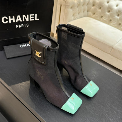 CC 26s Ankle Boots With Pocket Black Mint Green Mesh Lambskin 958067