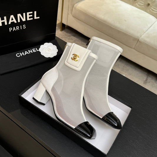 CC 26s Ankle Boots With Pocket White Mesh Lambskin 958068