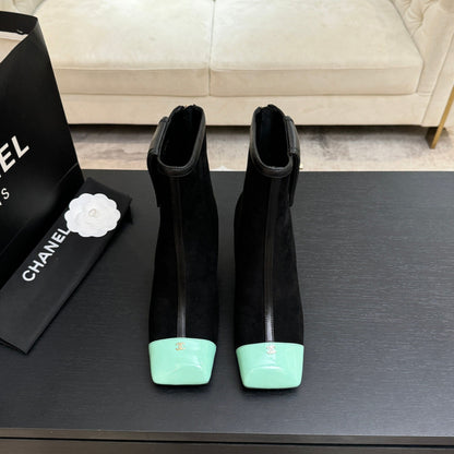 CC 26s Ankle Boots With Pocket Black Mint Green Suede Lambskin 958074
