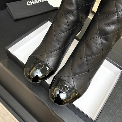 CC 26s Mid-Calf Pearl Boots Black Quited Calfskin 957731