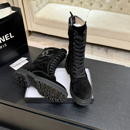 CC Combat Boots 26s Black Suede Leather 101987