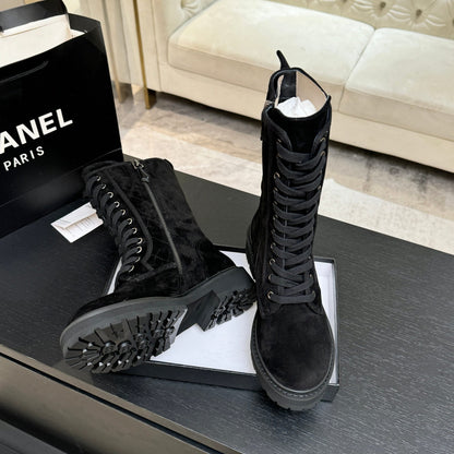 CC Combat Boots 26s Black Suede Leather 101987