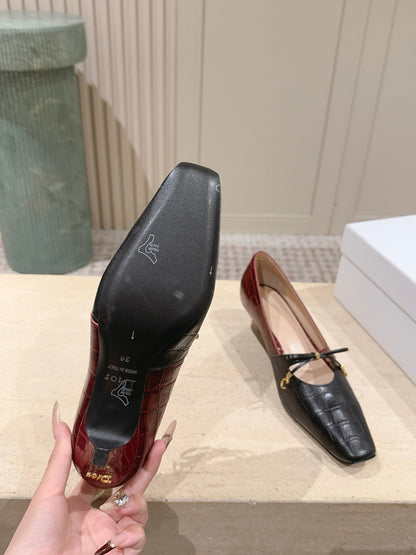CD Muse Pump 4cm Black Burgundy Crocodile-Printed Calfskin 694201