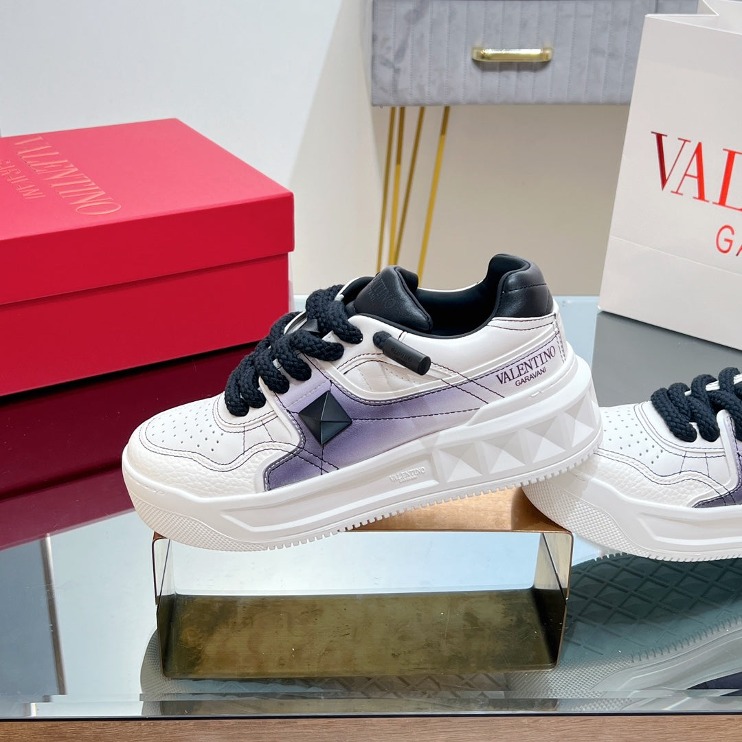 VT 2025 Garavani Sneakers White Black Purple Cowhide 546974