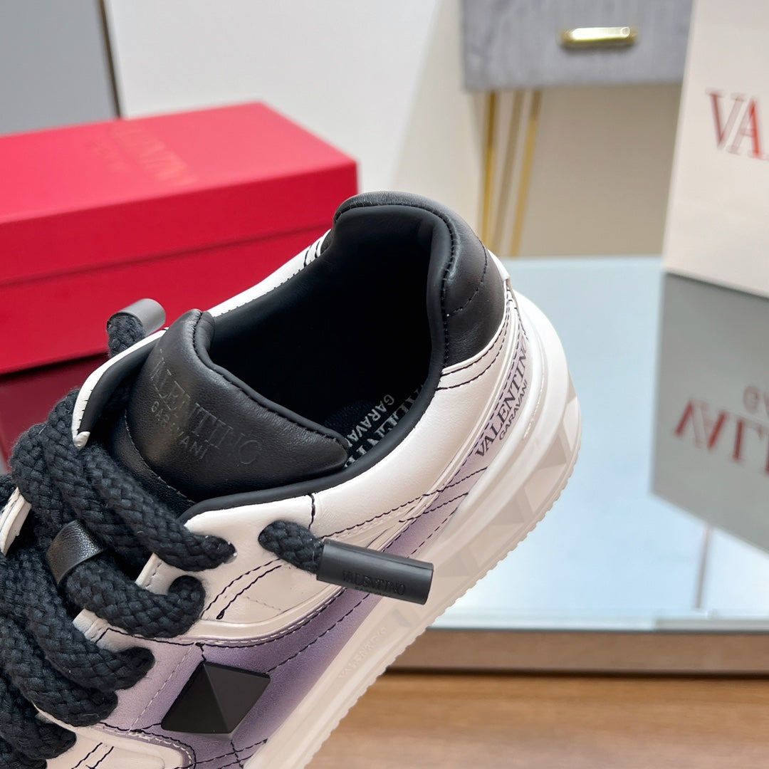 VT 2025 Garavani Sneakers White Black Purple Cowhide 546974
