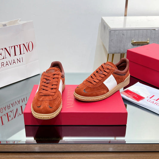 Valentino 25s Upvillage Sneakers In White Mix Dark Orange Suede