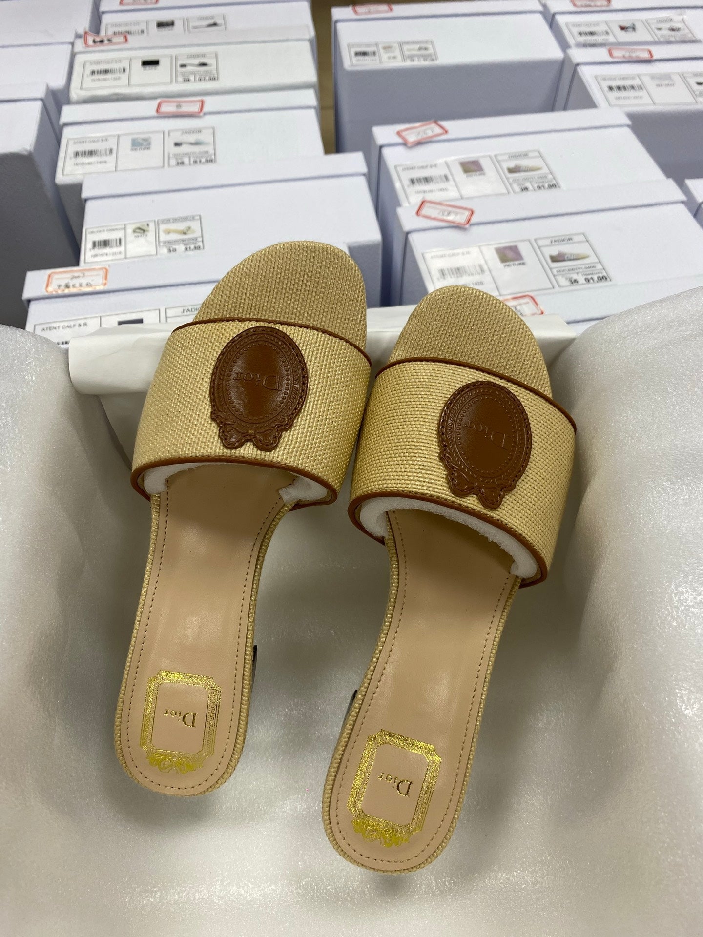 CD Médaillon Slide 4.5cm Beige Brown Canvas Leather 911238