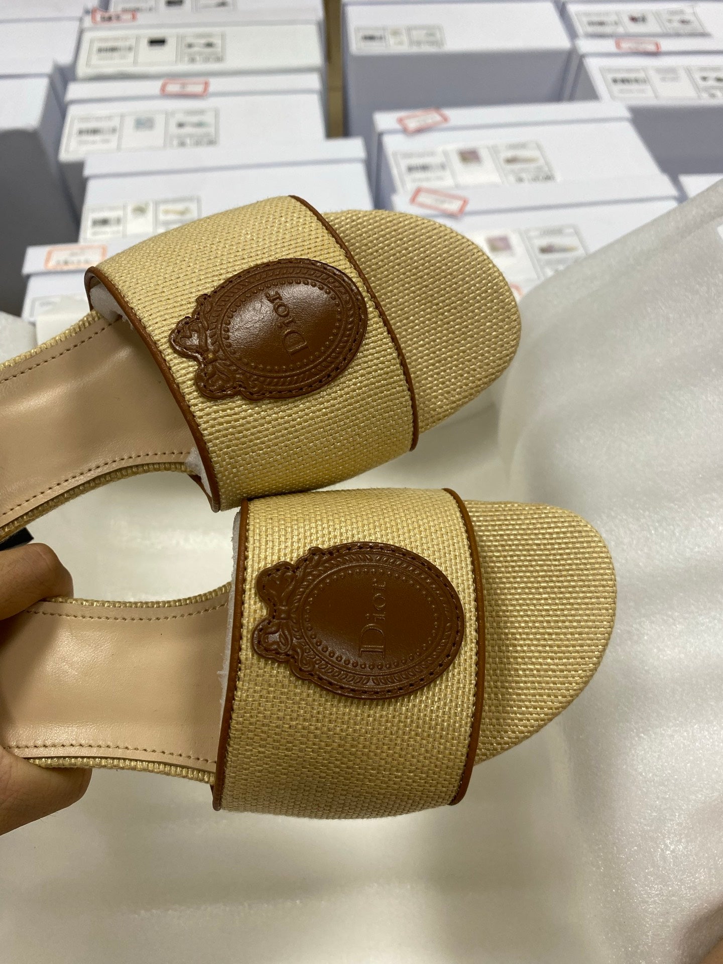 CD Médaillon Slide 4.5cm Beige Brown Canvas Leather 911238