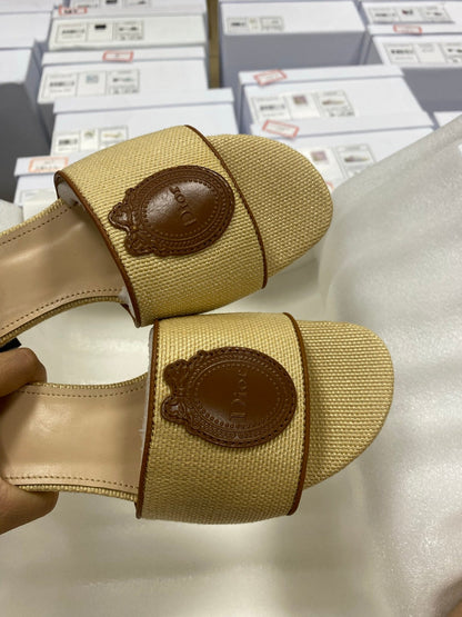 CD Médaillon Slide 4.5cm Beige Brown Canvas Leather 911238