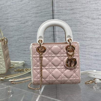 mini lady 17 pink white lambskin
