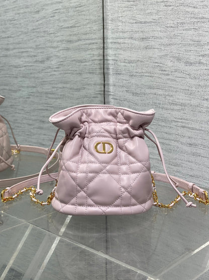 MONTAIGNE MINI 18 BUCKET BAG WITH DRAWSTRING IN BABY PINK LAMBSKIN