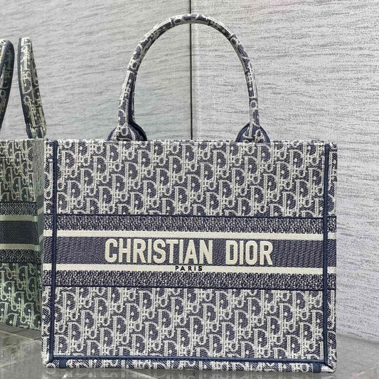 CD Medium Dior Book Tote Light Blue Denim Oblique Jacquard