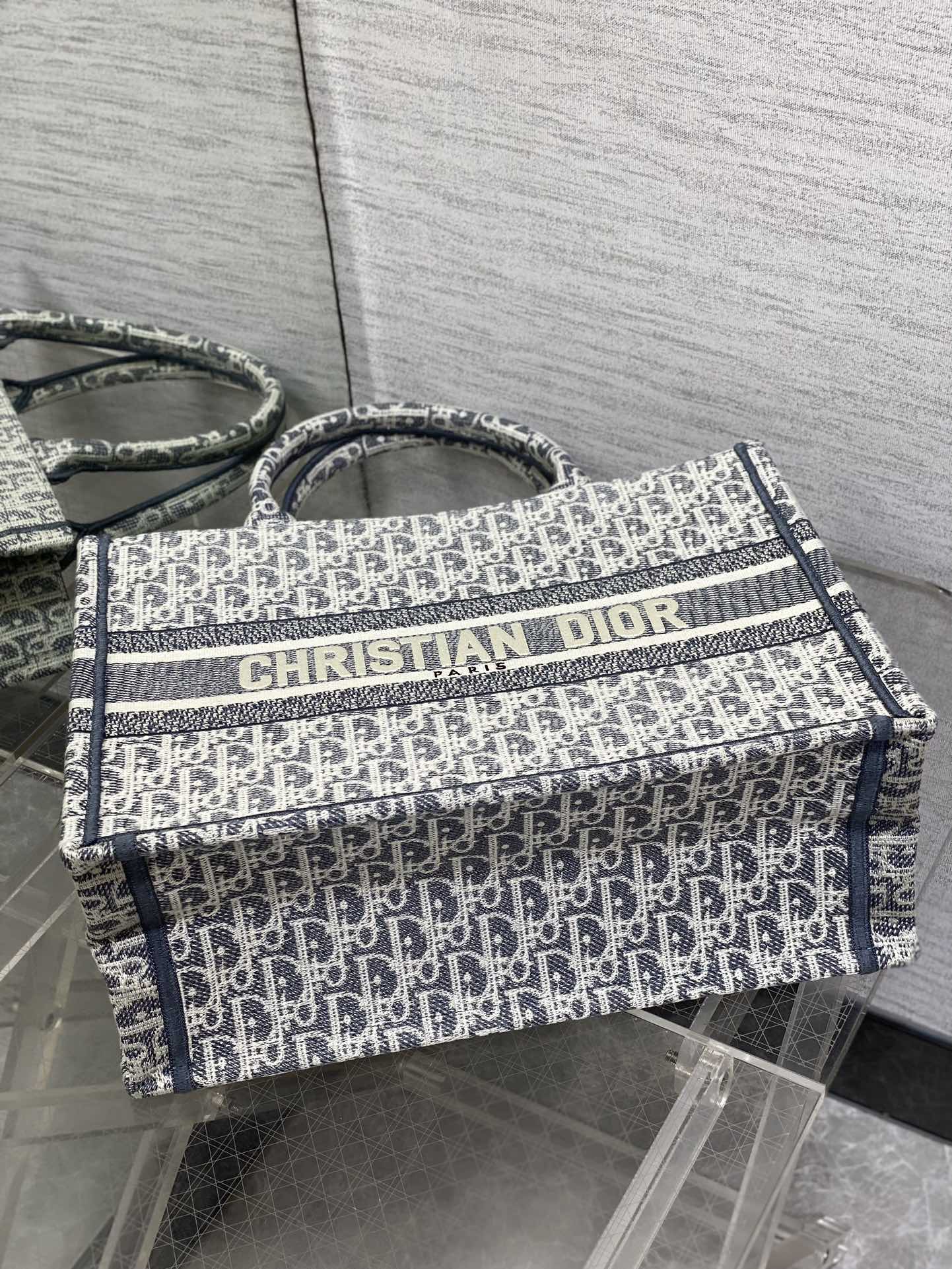 CD Medium Dior Book Tote Light Blue Denim Oblique Jacquard