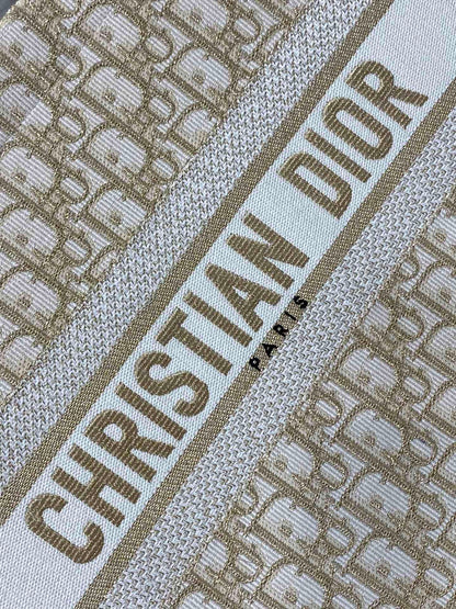 CD Medium Dior Book Tote White Beige Cotton Oblique Jacquard