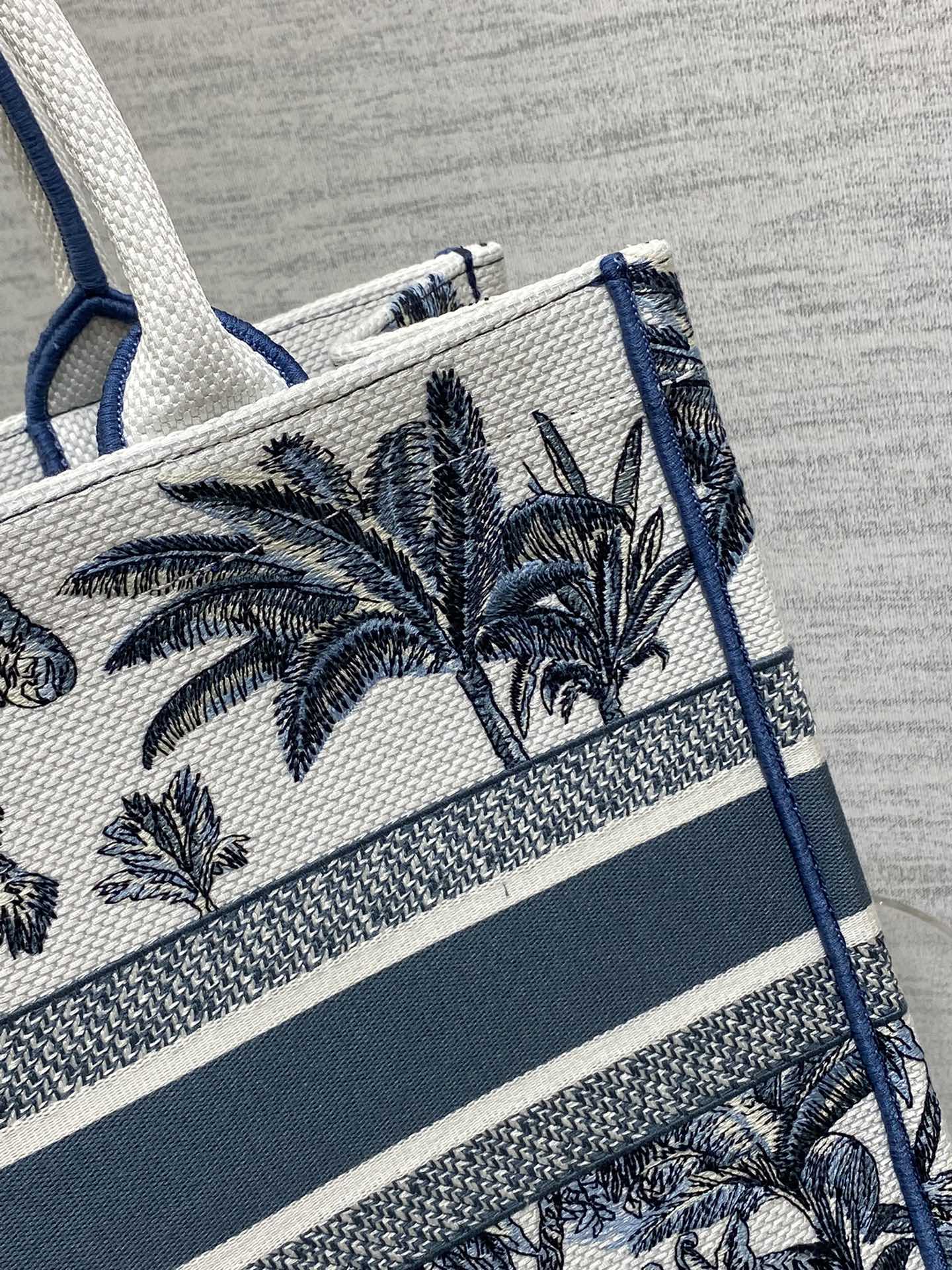 CD Medium Dior Book Tote Tropical Pattern Slate Blue White Cotton