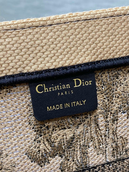 CD Medium Dior Book Tote Tropical Pattern Black Beige Cotton