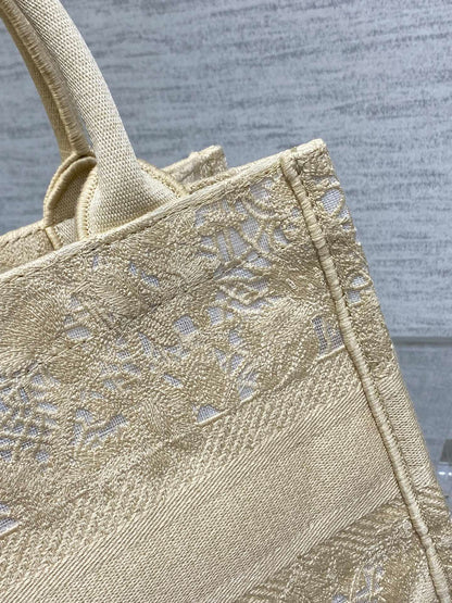 CD Small Dior Book Tote Scotland’s National Flower Pattern Beige Cotton