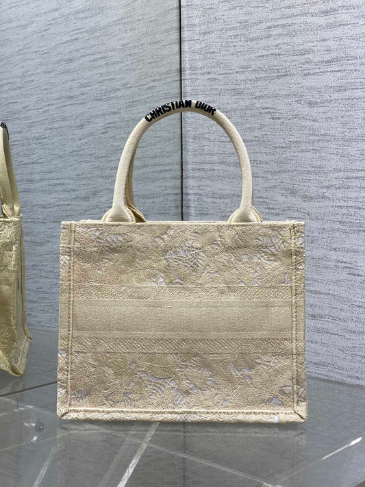 CD Small Dior Book Tote Scotland’s National Flower Pattern Beige Cotton