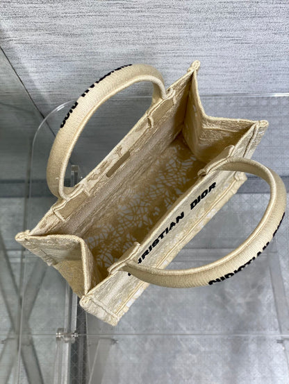 CD Small Dior Book Tote Scotland’s National Flower Pattern Beige Cotton