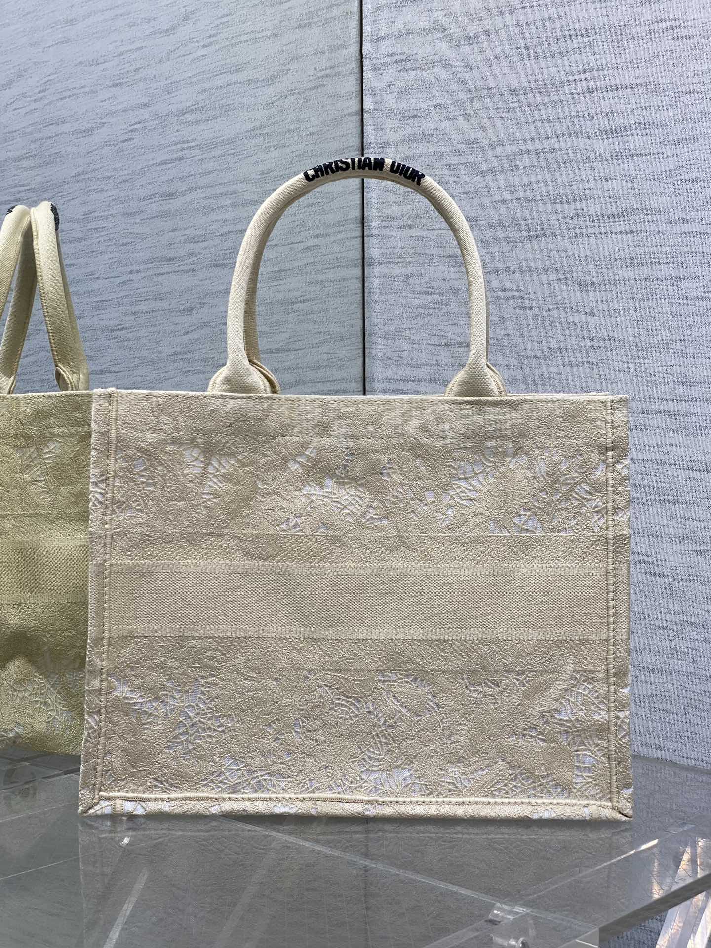CD Small Dior Book Tote Scotland’s National Flower Pattern Beige Cotton